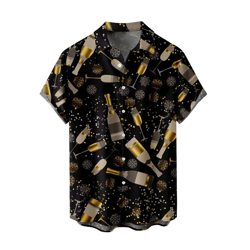 Camisa de lapela estampada em cerveja 3D masculina, camisa casual extragrande, manga curta, peito único, tendência da moda, verão