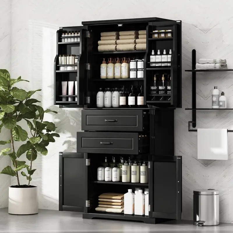 

Multi-Functional Storage Cabinet for Kitchen, Bathroom, Dining, and Living Rooms, 2 Drawers with Slides, Adjustable Shelf,