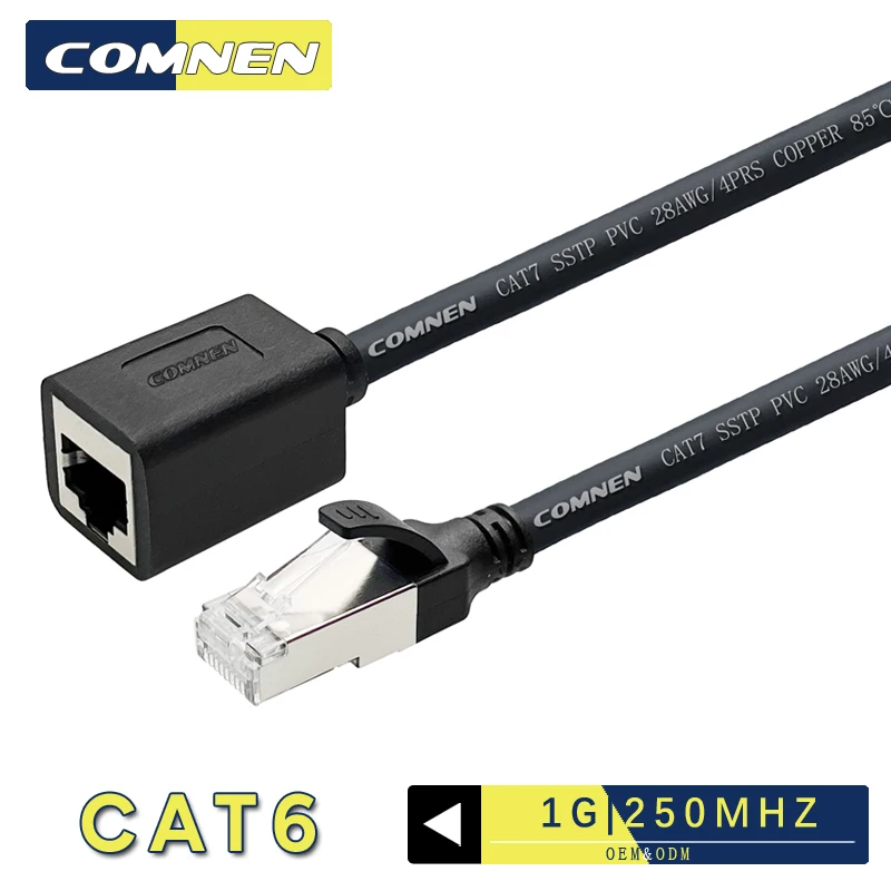 COMNEN Cable extensor Cat6 RJ45, conector Ethernet macho a hembra, adaptador de Cable Ethernet Cat6, Gigabit para PC Gamer