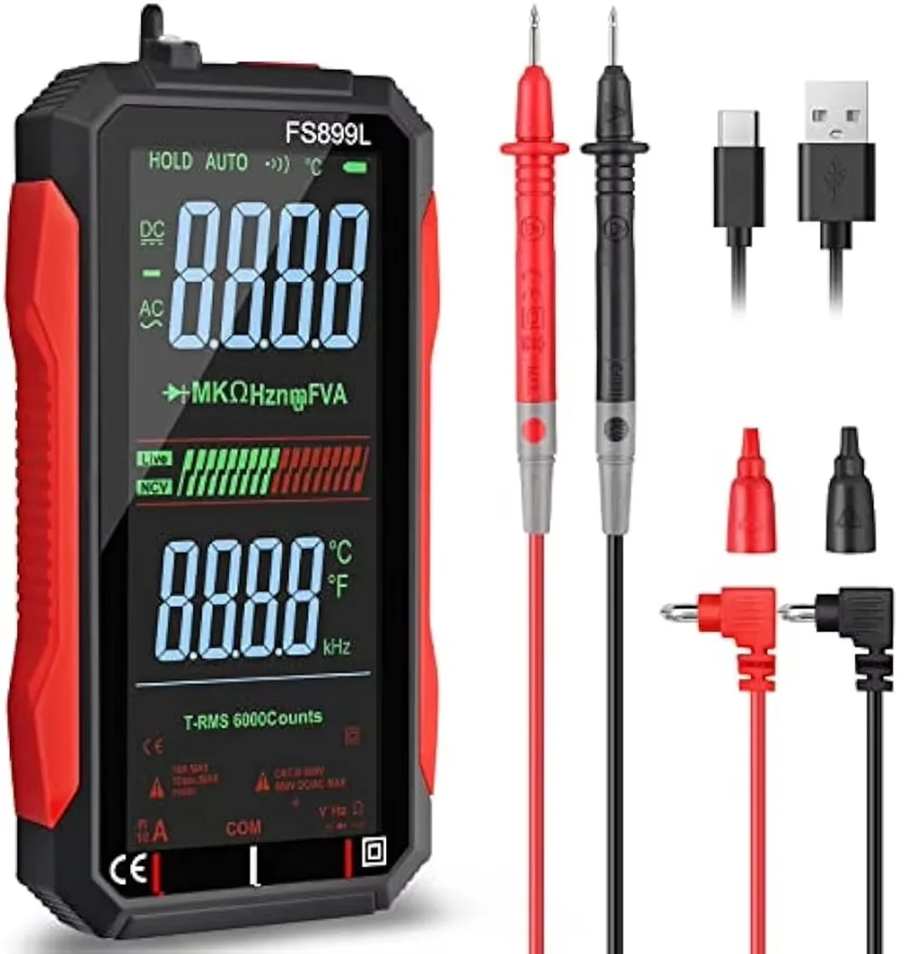 6000 отсчетов, умный цифровой мультиметр True RMS, 4,8 дюйма, большой экран, автоматическое определение диапазона, емкость, Ом Гц, диод, проверка в реальном времени, инструменты для ремонта USB