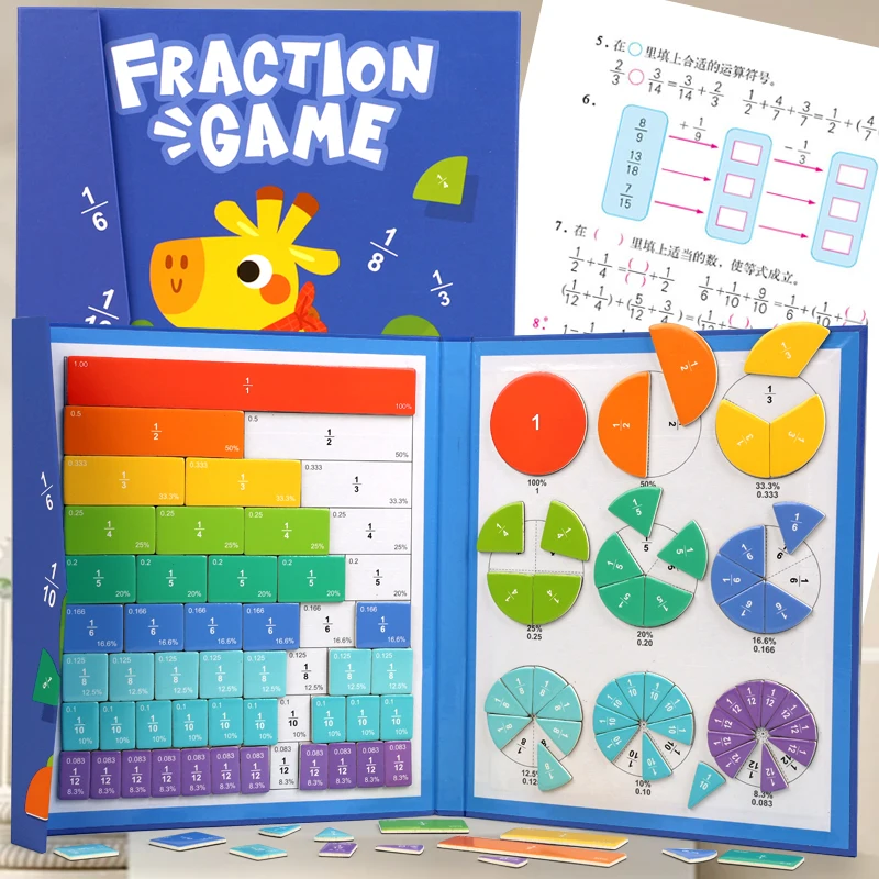

Montessori Magnetic Fraction Puzzles Colorful Math Fraction Book Arithmetic Teaching Aid Cognitive Enlightenment Educational Toy