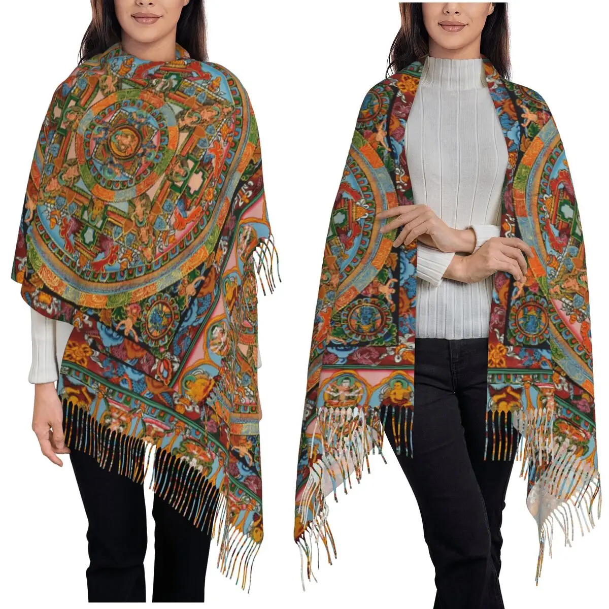 

Индия Мандала Дзен Будда Шарф Шарфы с кисточками Женские мягкие теплые шали и накидки Длинная осенне-зимняя шаль