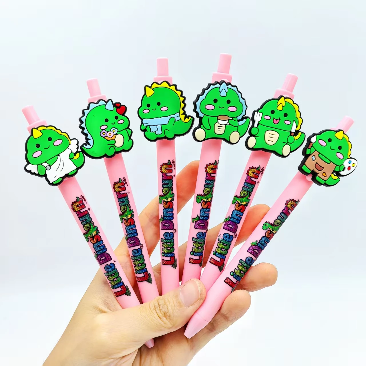6pcs/10pcs/14pcs/18pcs Cute little dinosaur ballpoint pens, dinosaur-shaped press writing signature pens, office stationery