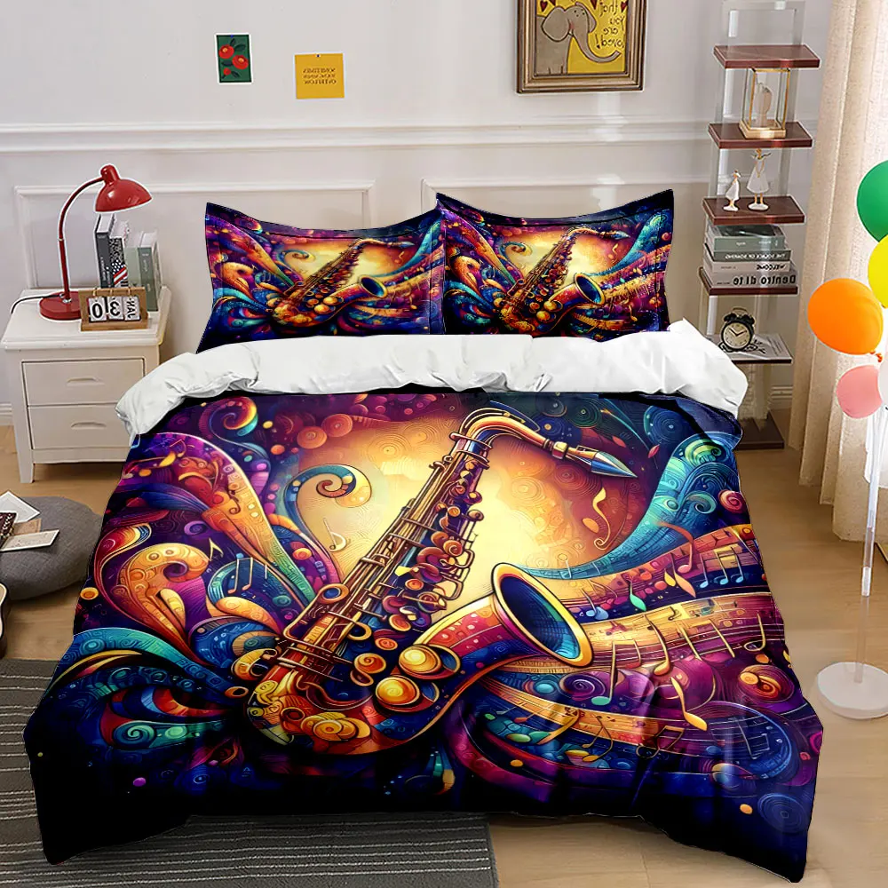 

Colorful Saxophone Music Decor Bedding Set with 1 Duvet Cover 2 Pillowcases Single Double King Queen, Gift
