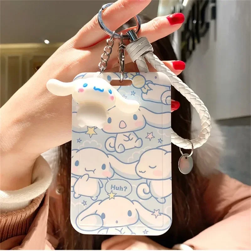 

Kawaii Sanrio Cinnamoroll Keychain Cartoon Dog Sliding Card Holder Student Meal Bus Card Lady ID Card Credit Holder