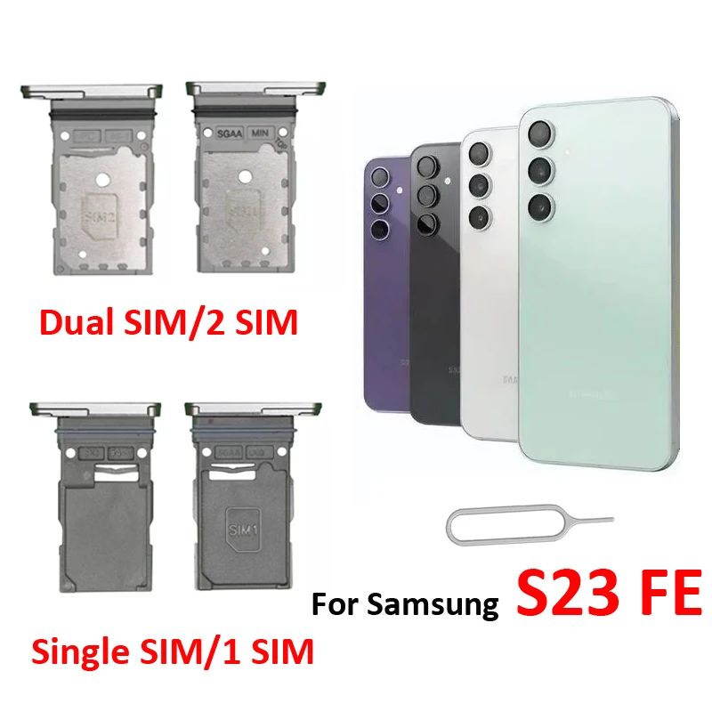 Phone SIM Chip Tray For Samsung Galaxy S23 FE S711 S711B S711U S711W New SIM Card Pocket Holder Silver Grey