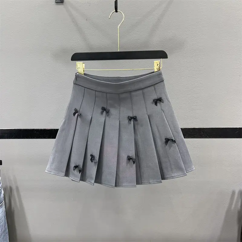 Small Niche Design Fashionable and Sweet Bow Tie College Pleated Skirt High Waist Spring and Summer Versatile Suit Half Skirt