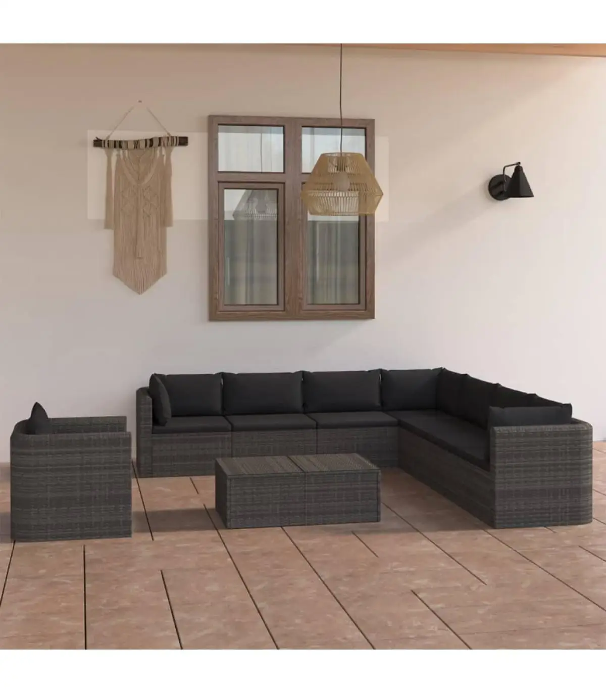 Garden sets garden furniture Set 9 PCs synthetic rattan and gray cushions