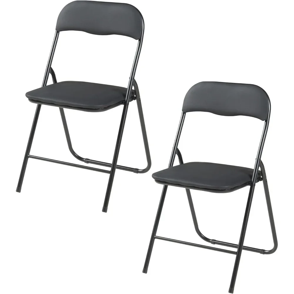 Folding Chairs with Padded Cushion and Back, Metal Chairs for Home and Office,Indoor and Outdoor Foldable Chairs (Black, 4 Pack)