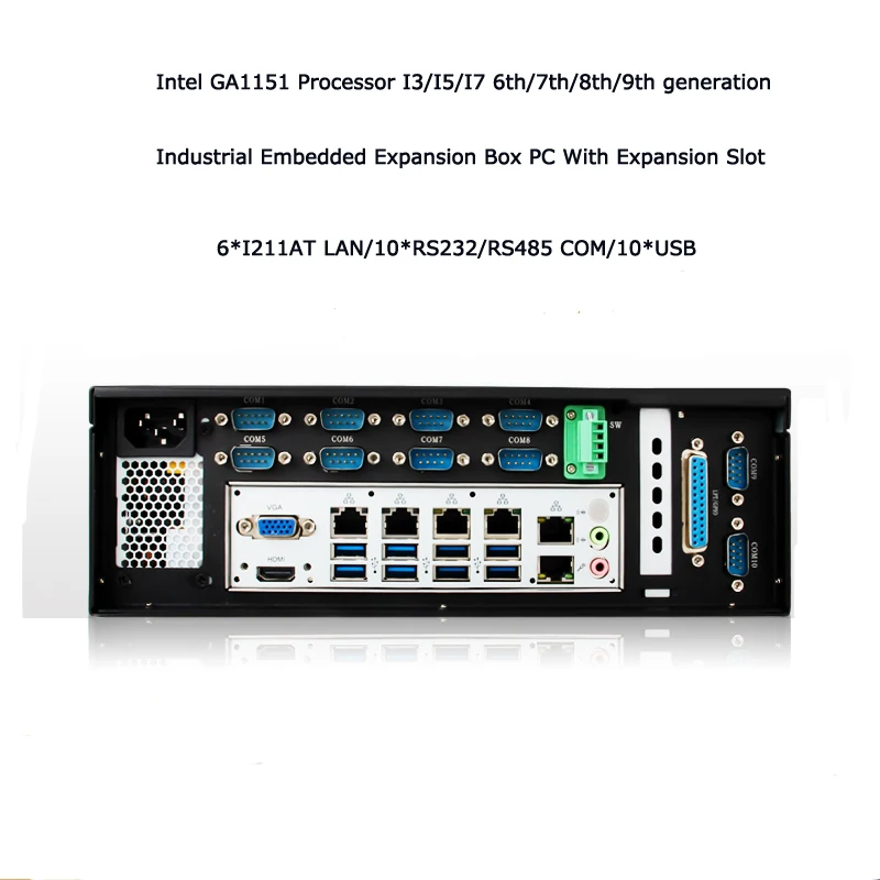 Boîtier d'extension pour contrôleur industriel Intel I3/I5/I7, 6e, 7e, 8e, 9e génération, 6 x LAN, 10 x COM, 10 x USB, HD, VGA