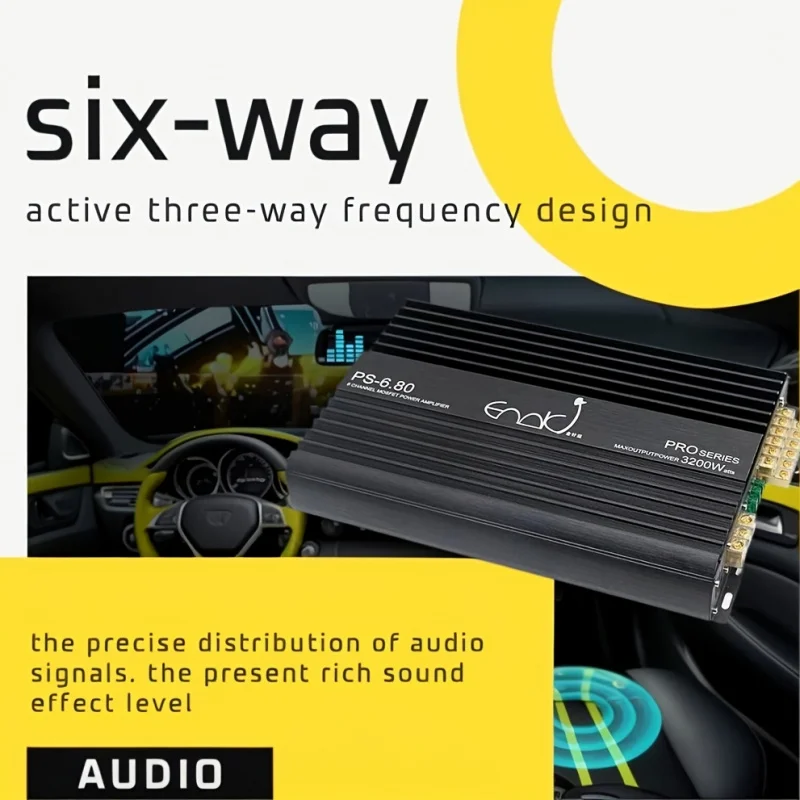 3200W 6Car audio amplifier，A/BLevel6Car-mounted speaker，Independently adjustable three-channel driver for subwoofer and speakers
