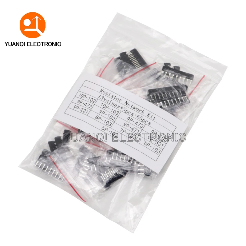 

65pcs 13value*5pcs Resistor Network Array kit Assortment set 9A103 9A102 9A472 9A221 9A331 9A471 7A103 5A103 6A103 8A103 10A103