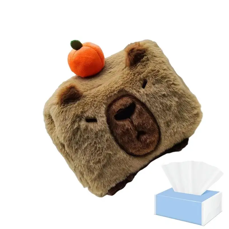 Plush Tissue Box Cover Plush Orange Capybara Paper Towel Holder Soft Stuffed Animal Napkin Box Creative Bathroom And Home Decor