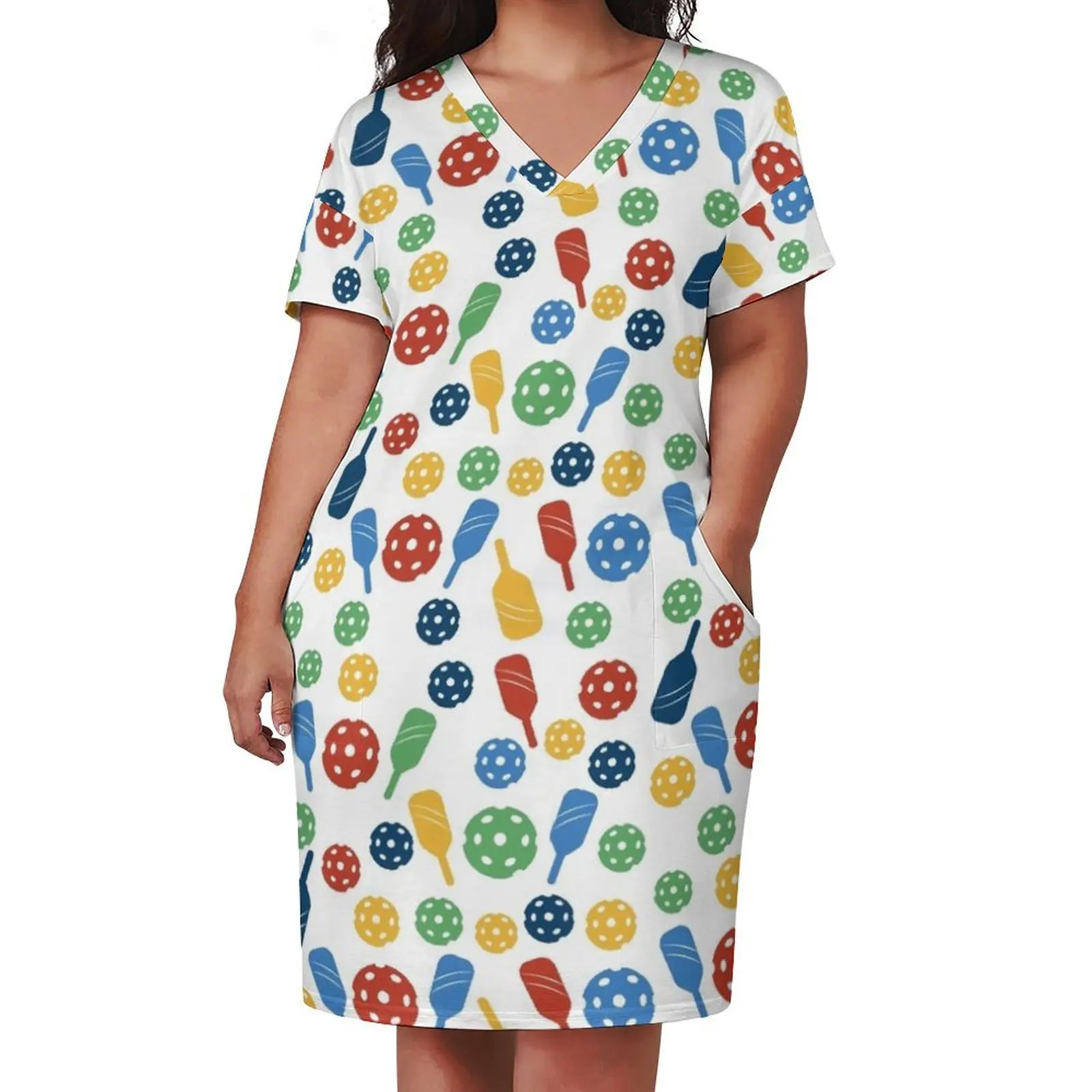 Colorful Pickle-ball Paddle Pattern Loose Pocket Dress dress women summer 2025 Clothing