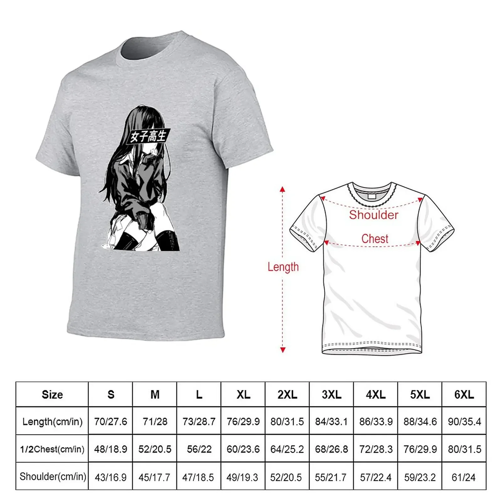 SCHOOLGIRL - SAD JAPANESE ANIME AESTHETIC T-Shirt korean fashion plain new edition black t shirts for men