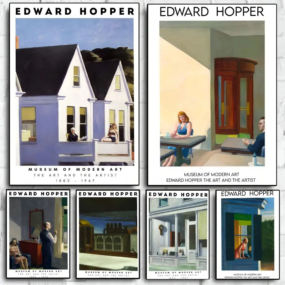 Hot Artist Famous E-Edward Hopper Poster Self Adhesive Wall Art Decor for Bedroom Living Room Office Home Decor Gift