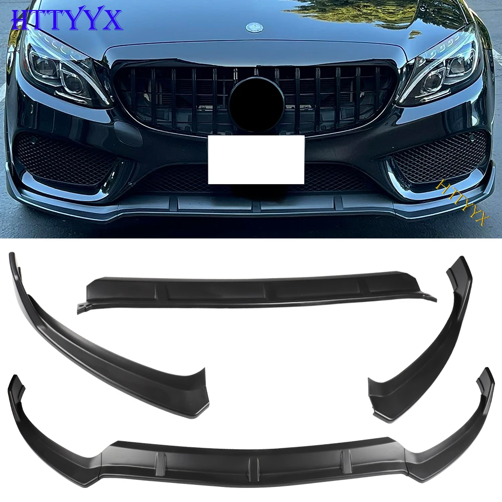 Gloss Black Front Bumper Splitter Lip Diffuser Body Kit Spoiler Guard For Mercedes-Benz C-Class W205 Sport 2015 2016 2017 2018