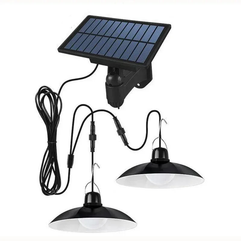 Outdoor Solar Chandelier, impermeável lâmpada LED, Double-cabeça Pendant Light, Decorações com controle remoto, Indoor Shed Roo celeiro