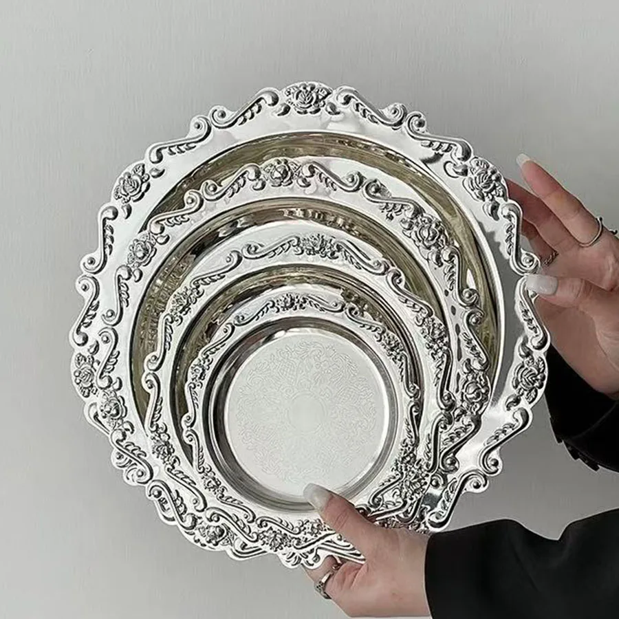 4pcs/set 4,6,8,10inch metal cake plate afternoon tea pastry tray home coaster snack plate fruit plate jewelry storage plate