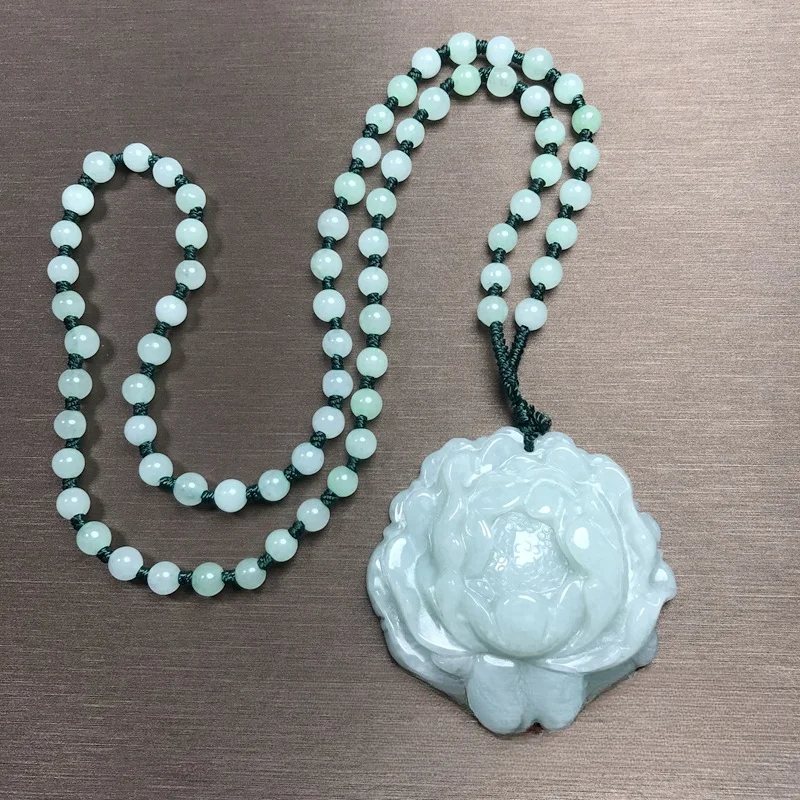 

Natural Jadeite A Product Pendant Flower Long Sweater Chain Boutique Women's Necklace Pendant