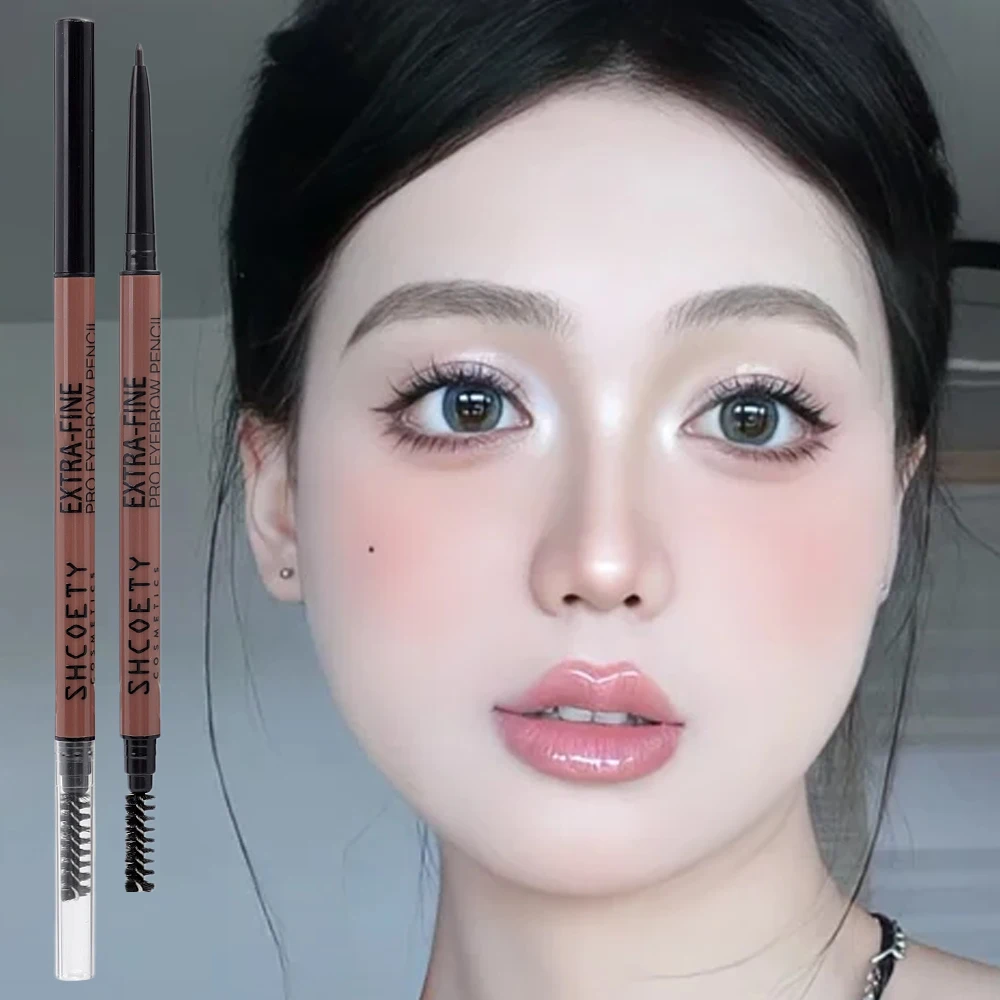 4colors Eyebrow Pencil Natural Lasting Black Brown Ultra-fine Waterproof Smooth Eye Brow Pen Double-head with Brush Makeup Tools