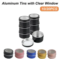 10/20PCS Round Aluminum Tins Screw Lid Containers with Clear Window Durable Metal Empty Cans Aluminum Storage Containers