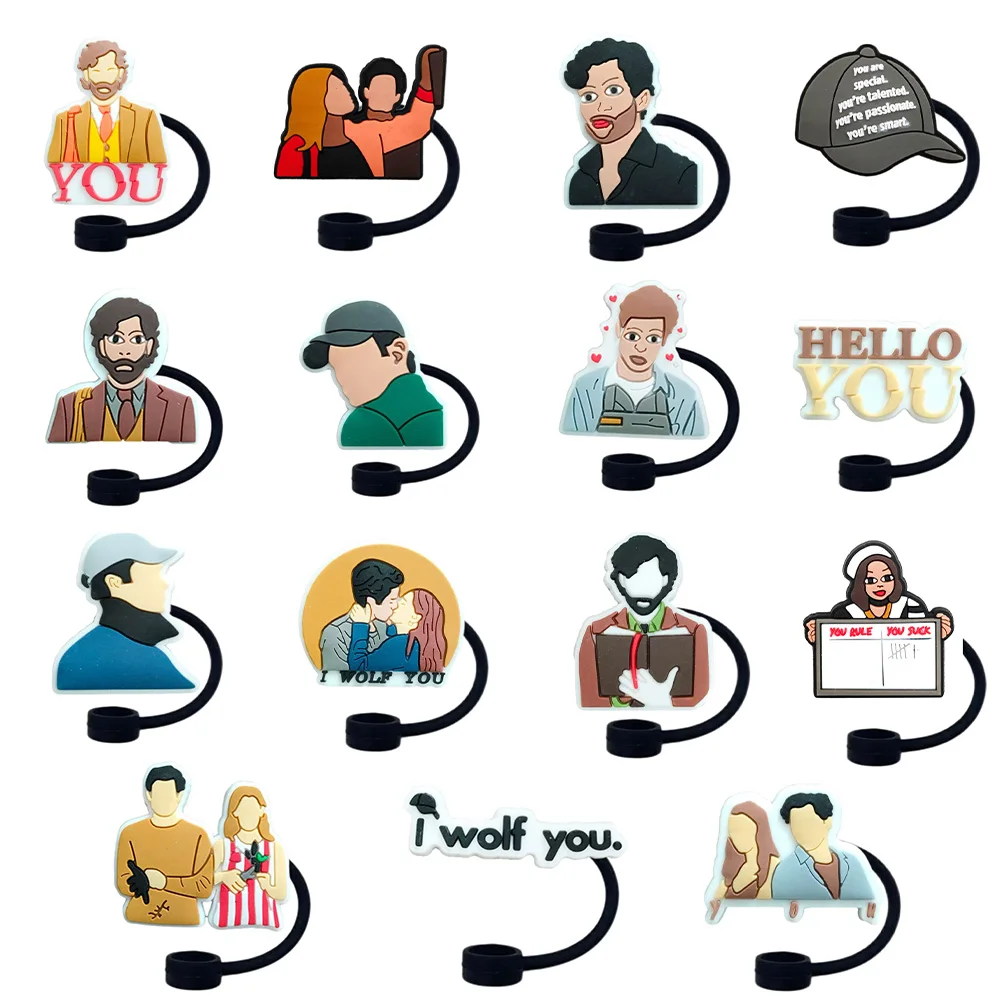 

1-15pcs American TV YOU series Straw Cover Cap 10MM Drink Straw Plug Reusable Fit Cup Accessories Straw Cap Charms Pendant Gift