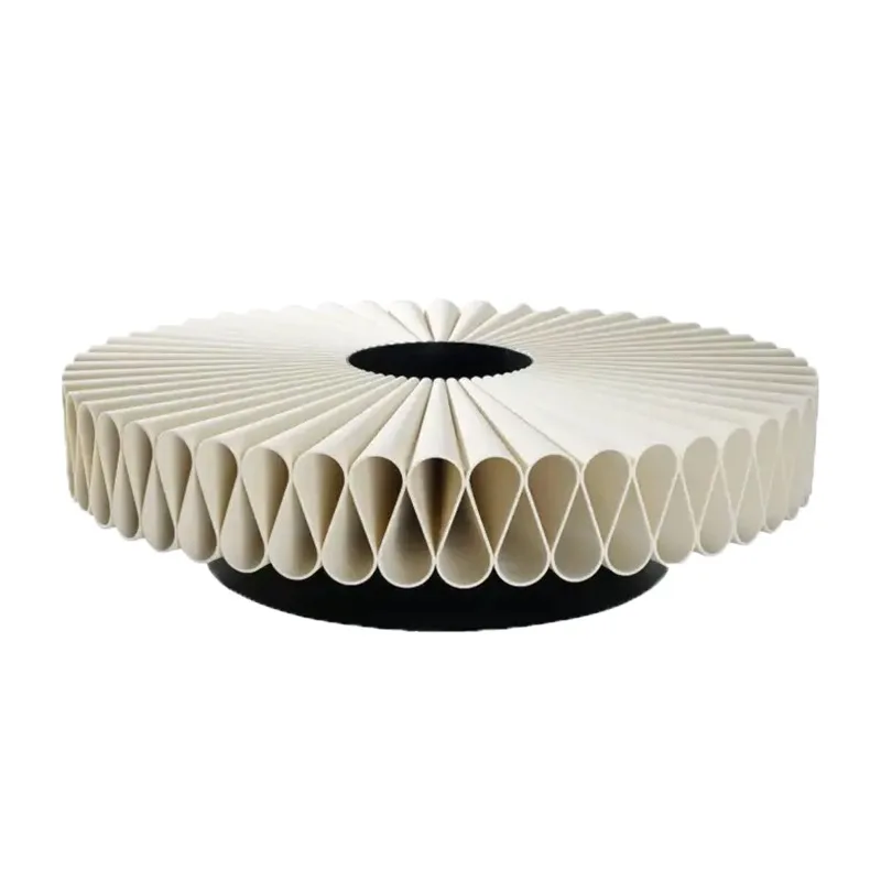 

Light luxury designer handmade pleated leather coffee table living room model room saddle leather round edge table