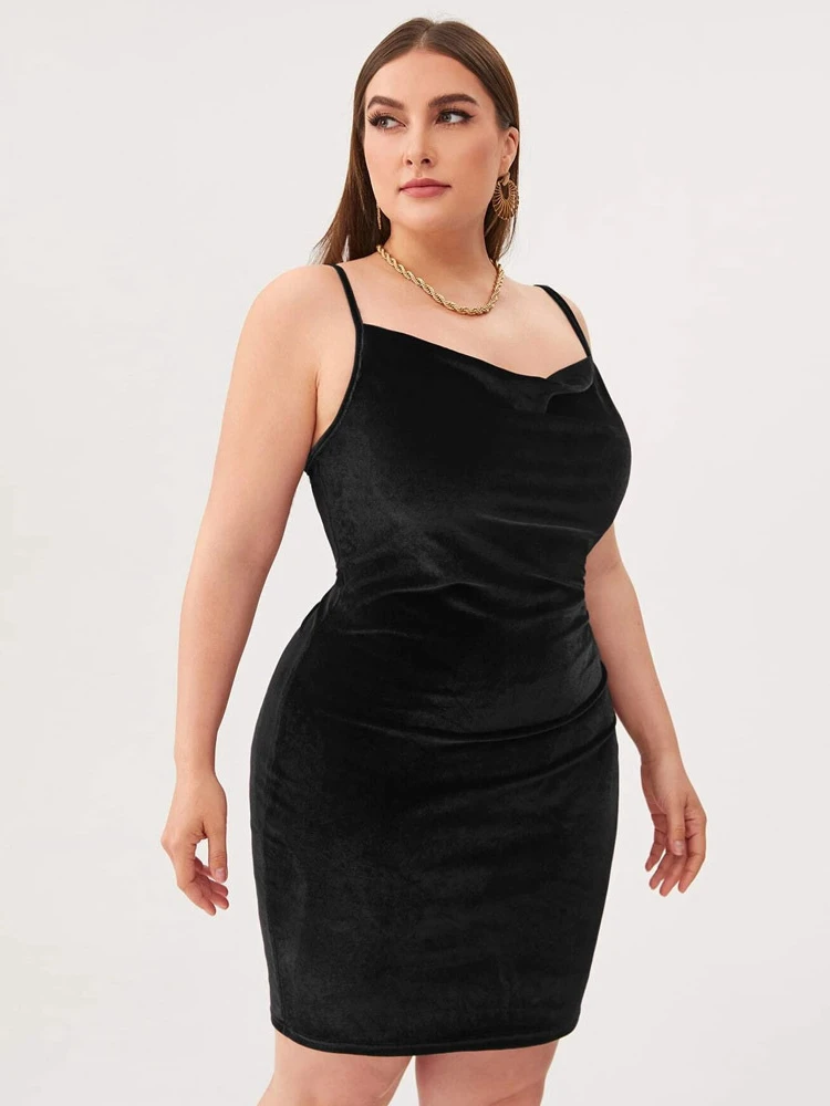 AOMEI Plus Size 3XL Women\'s 2024 New Elegant Bodycon Bag Hip Strap Off Shoulder Velvet Dress Party Wedding Mini Dresses