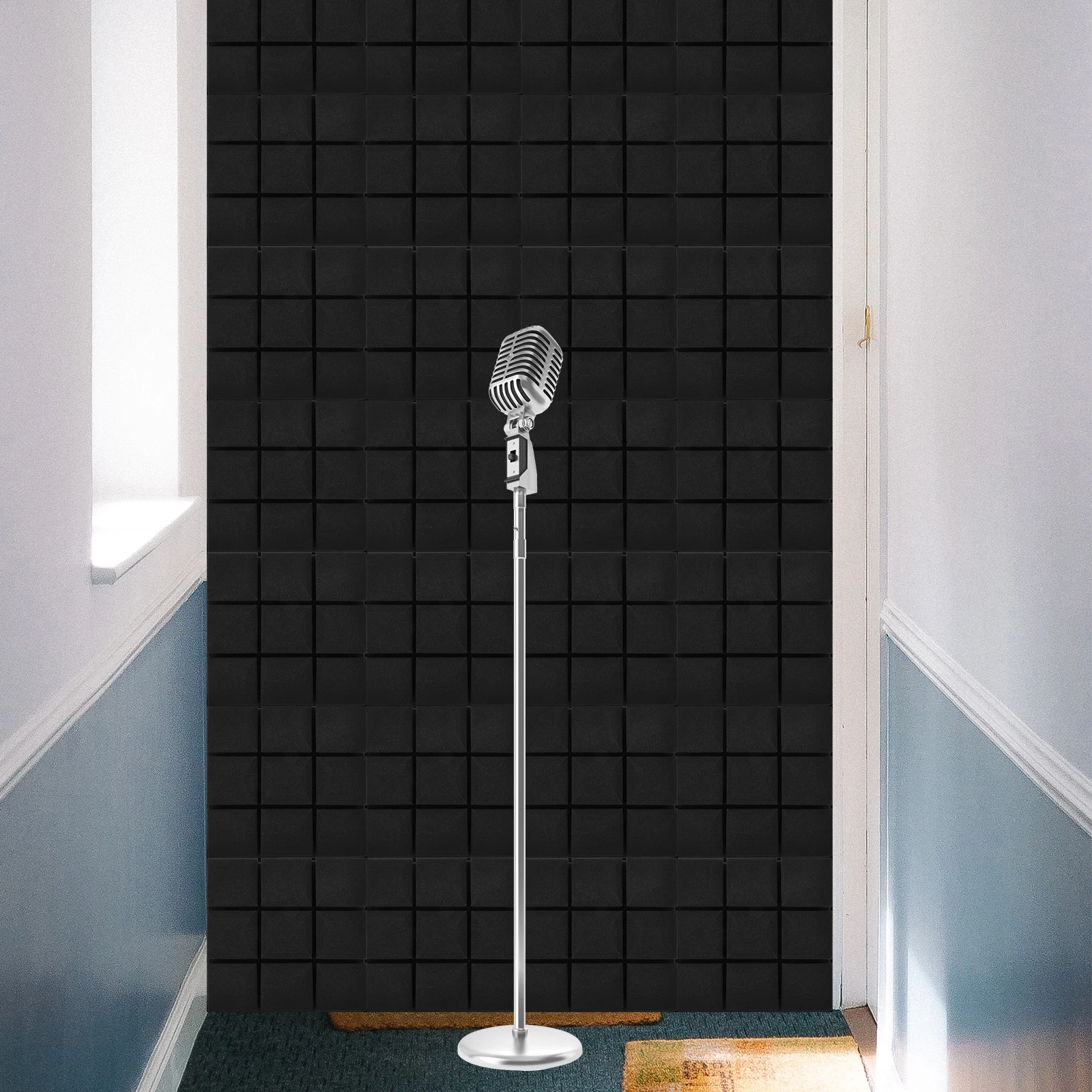 

4pcs 25 25 5CM Black High Density Fire Retardant Sound Insulation Panels for Walls Recording Studio Office Acoustic
