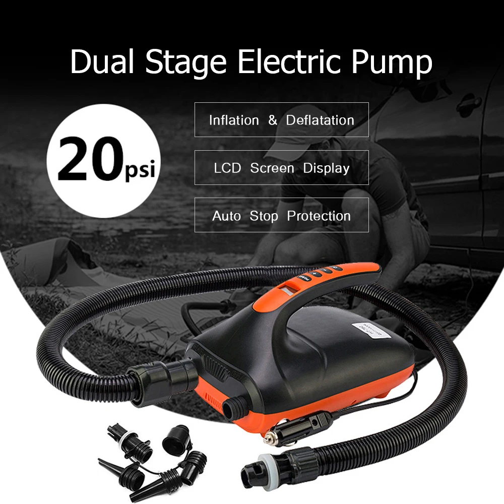 20PSI Double Stage Portable Air Pump with 6PCS Nozzles Inflatable Pump Fully Support Inflation and Deflation