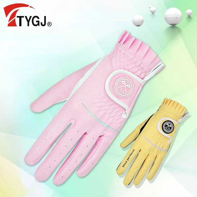 

TTYGJ Golf Gloves for Ladies Left Right Hand Breathable PU Leather Fabric Non-Slip Design Gloves with Particle Sports