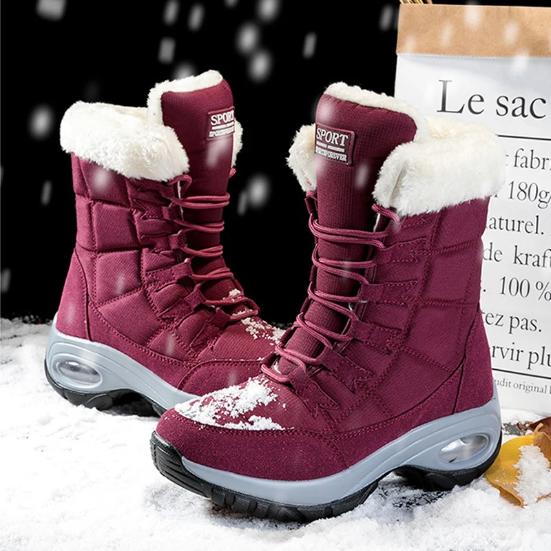 Frauen Stiefel Winter Plattform Schnee Stiefel Warme Plüsch frauen High Top Sneakers Non Slip Lace-up Sport Schuhe für Frau WSH4743