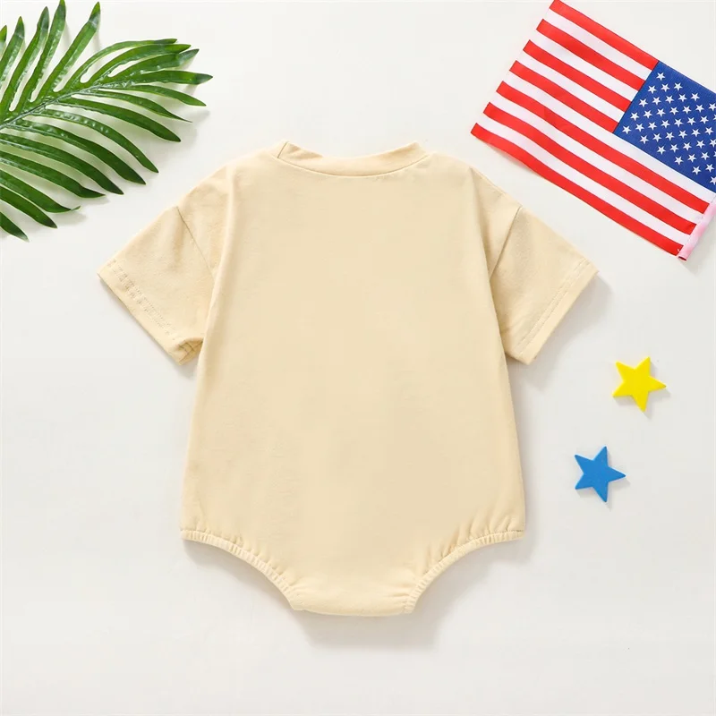 Independence Day Infant Jumpsuit Cute Round Neck Short Sleeve American Flag Print Baby Romper for Newborns