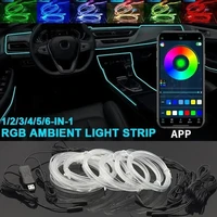 Tira de luces LED RGB para Interior de coche, lámpara ambiental Invisible de neón de fibra óptica USB, consola central, decoración de puerta, embellecedor