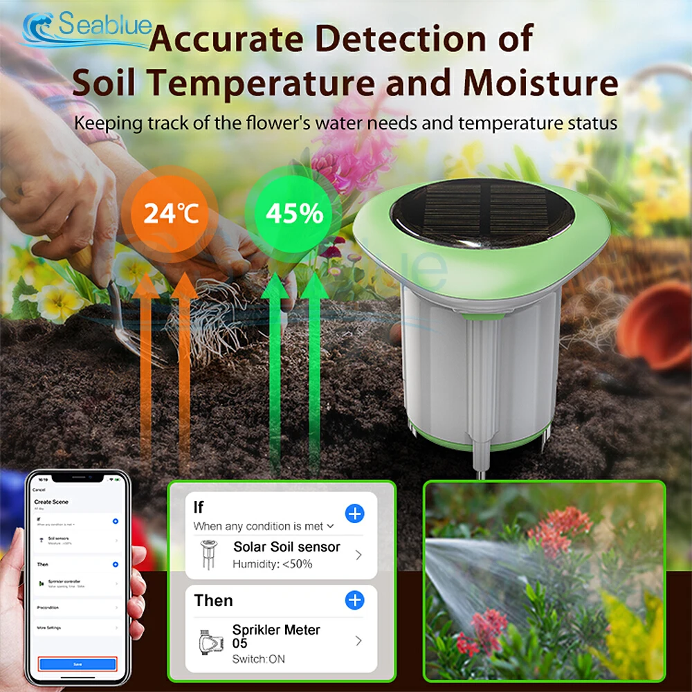 

Tuya Smart Soil Tester Wifi Bluetooth Humidity Temperature Moisture Sensor Mobile phone APP Real Time Monitor for Plant Garden