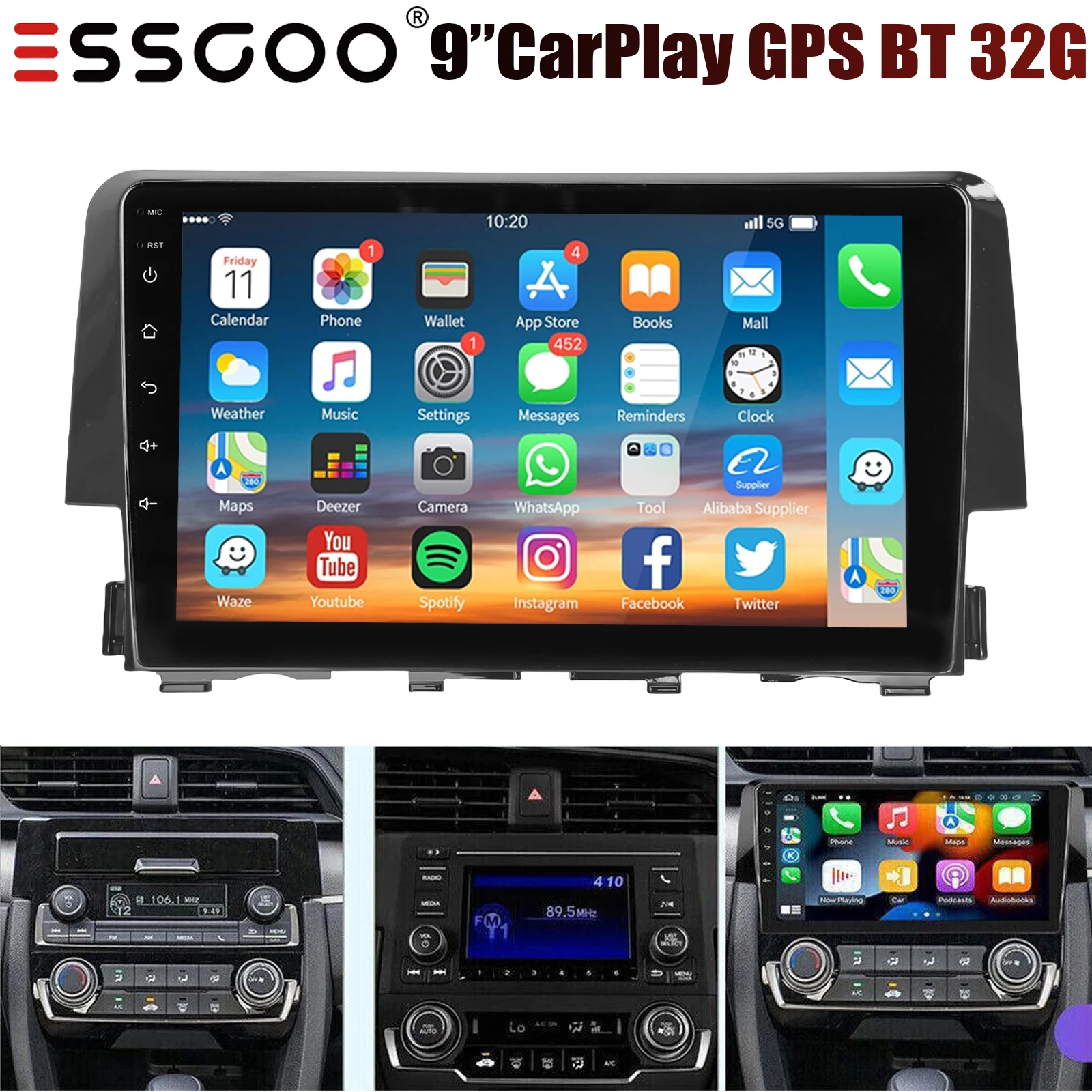 

9" Android 14 Apple Carplay For Honda Civic 2016-2020 Car Stereo Radio GPS Navigation WIFI Bluetooth 32GB FM/RDS Head Unit SWC