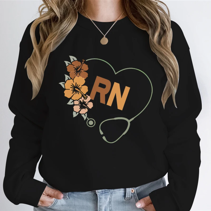 

RN Essential Women's Sweatshirts Stethoscope Floral Design Women Sweatshirt Graphic Registered Nurse Gift Fashion Autumn Hoodies