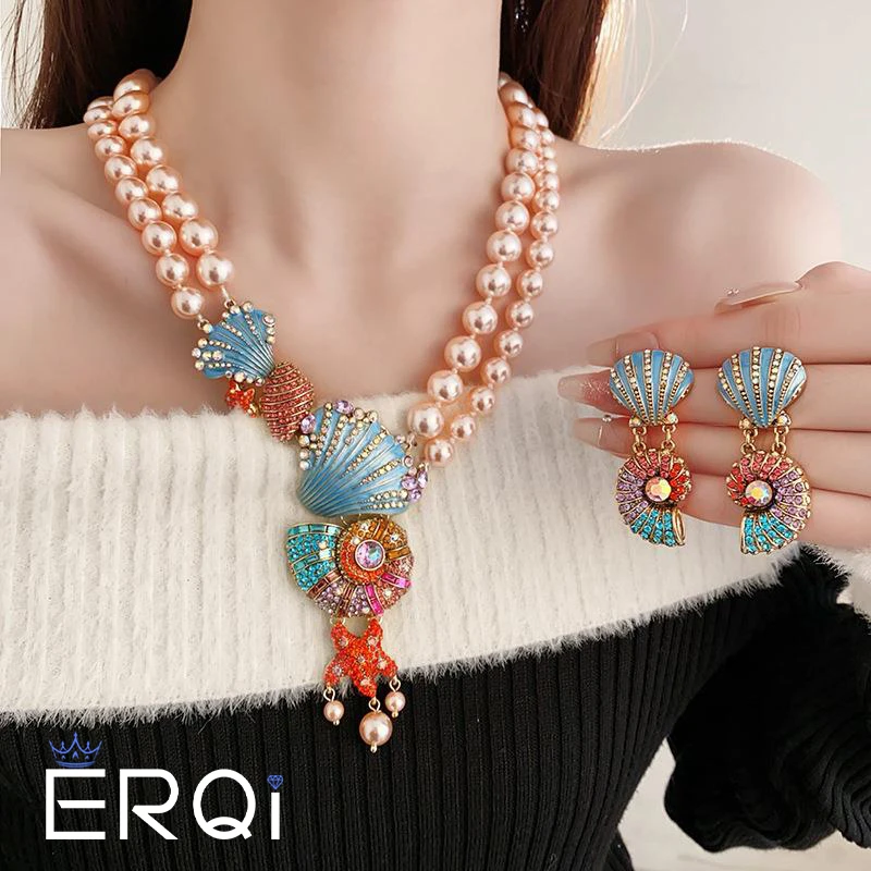 2024 New Pearl Conch Earrings Necklace Set Sweet Romantic Style Women's Jewelry Valentine's Day Gift