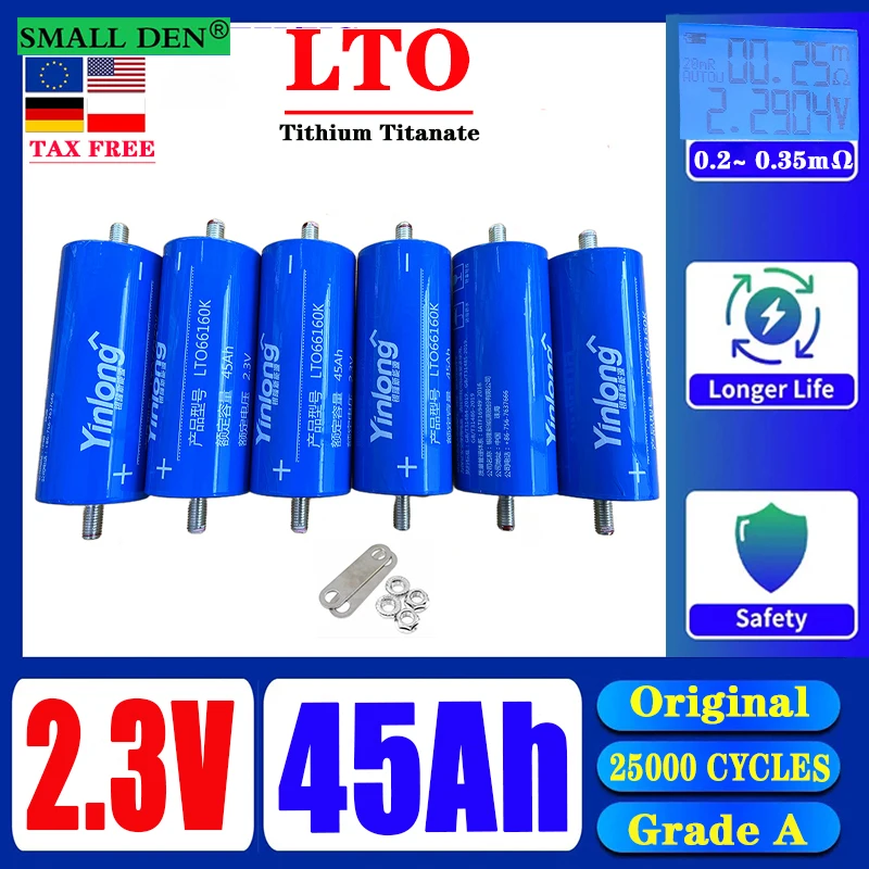 Original Yinlong LTO 66160 2.3V 45Ah battery 10C discharge lithium titanate battery DIY 12V 24V car audio system solar duty-free