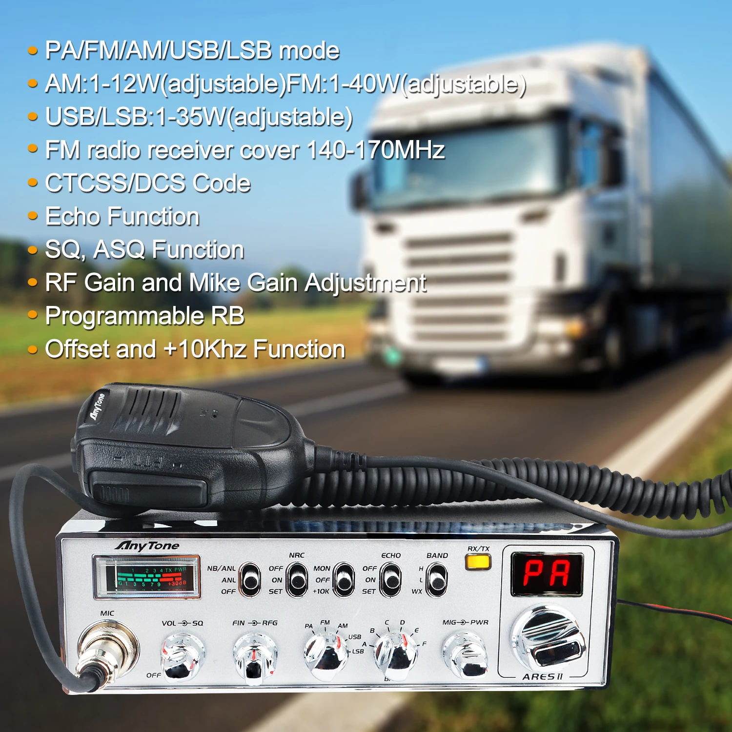 Anytone ARES II SSB Radio AM/FM/USB/LSB/PA 40W VOX NB/ANL 10M 10meter Radio Transceiver 28.000-29.695MHz