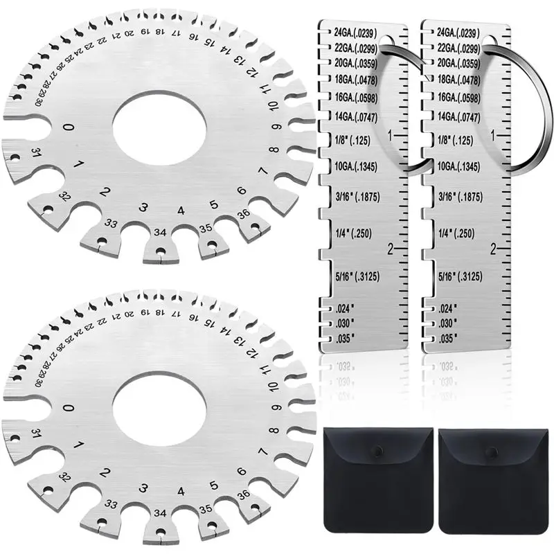 AFOURT-2Set Of Stainless Steel Welding Gauge Set Weld Inspection Gauge With Round Dual Sided Wire Gauge Measurement Tool