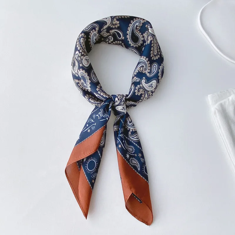Paisley Print Silk Square Scarf Women Luxury Design 70*70cm Soft Satin Hairband Neckerchief Office Hijab Headband Foulard Gift image 4