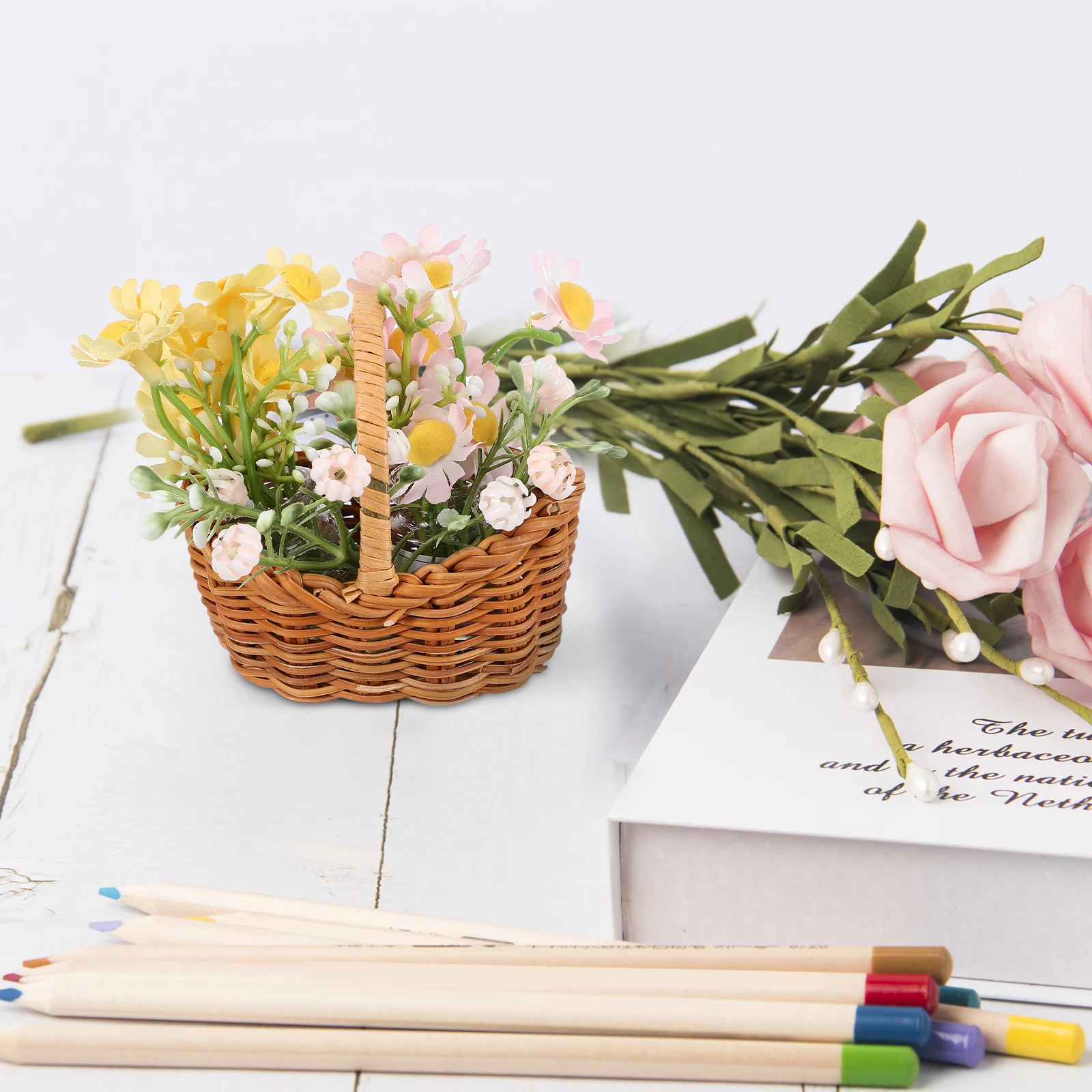 

2Pcs Basket Rattan Flower Hand Woven Fruit Basket Handheld Flower Basket Woven Basket Mini Handwoven Storage Basket With Handles
