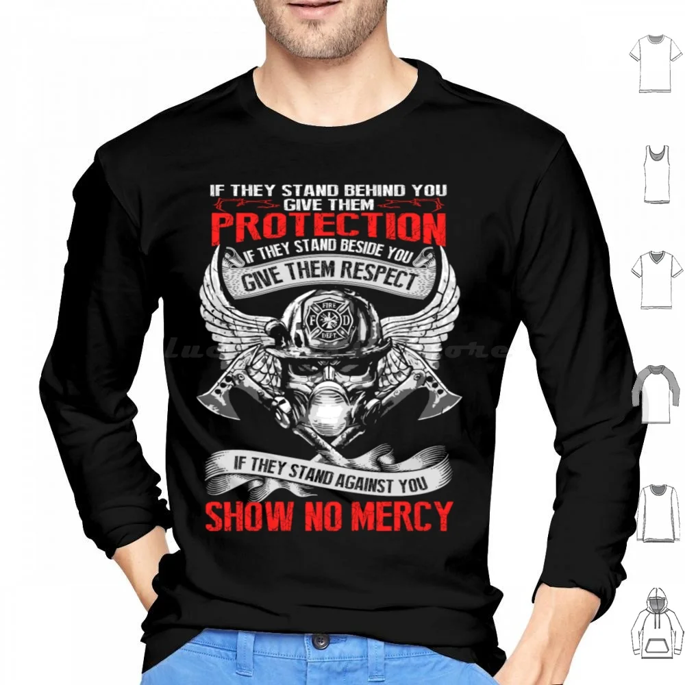 Firefighter-They Stand Behind You Protect Them Hoodie cotton Long Sleeve Firefighter Firefighter Love Firefighter Firefighter