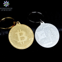 SOMESOOR Bitcoin Keychain Round Pendant Virtual Currency Bit Coin Key Chain Rings For Women Men Jewelry Collection Gifts