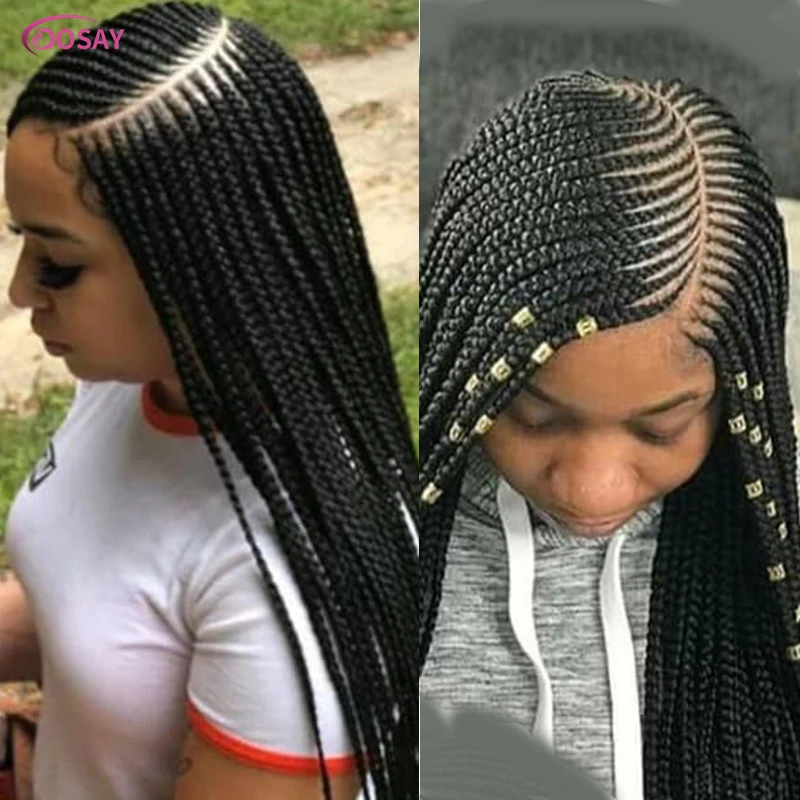 Cornrow Braided Wigs Synthetic Lace Front Wigs for Woman Crochet Dreads 36” Side Part Braided Lace Wig Faux Locs Braids Wigs