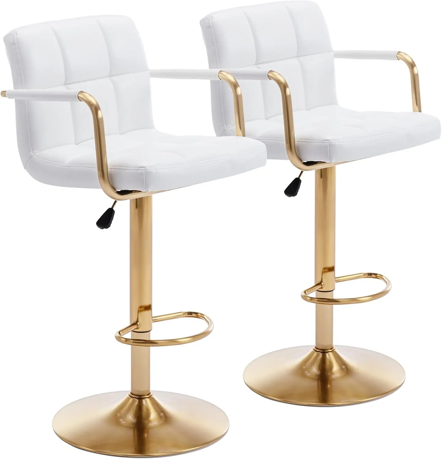 

Furniture Direct Modern PU Leather Square Bar Stools, Adjustable Swivel Barstools with Back and Arms, Airlift Counter