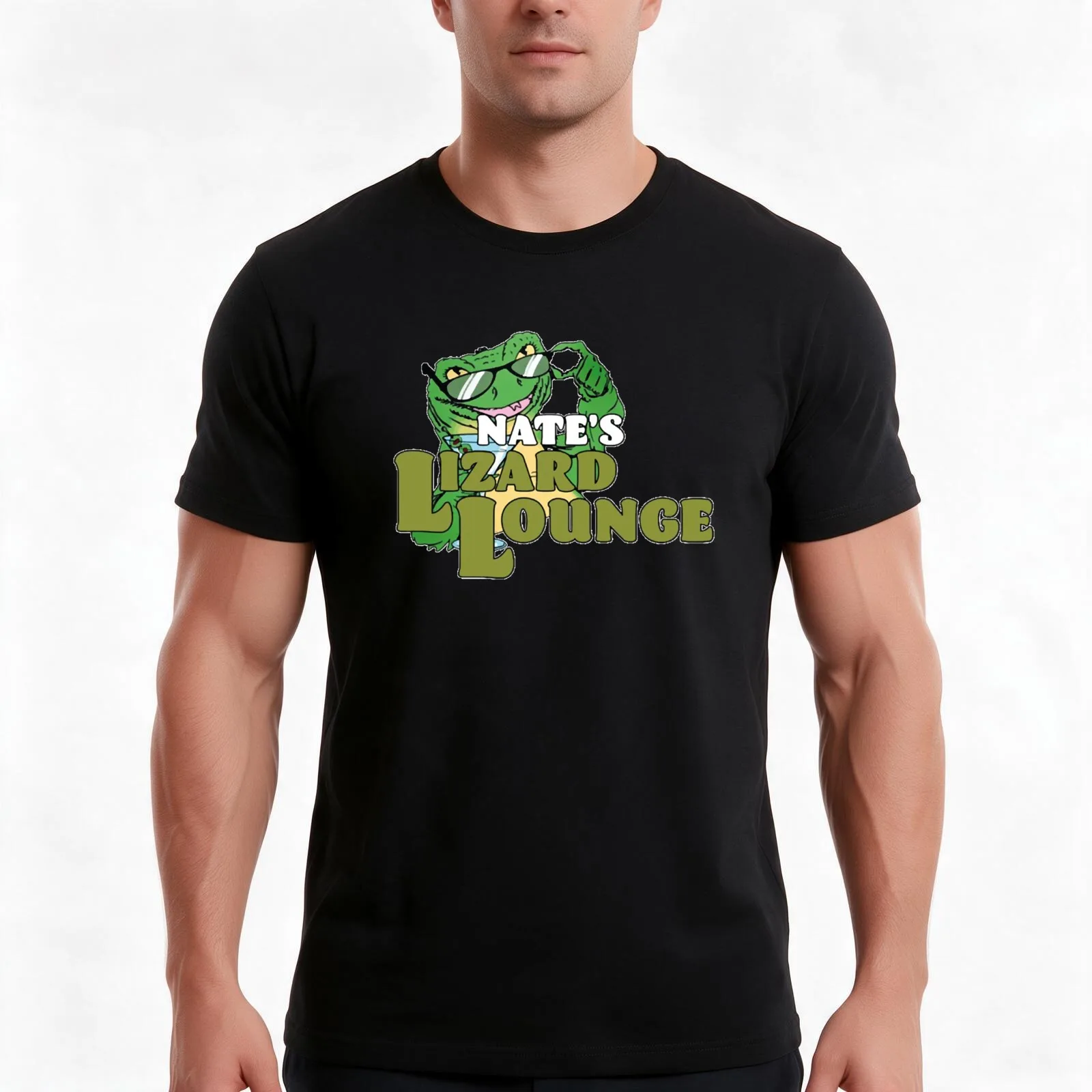 Nate’s-Lizard-Lounge T-Shirt, Summer Casual Cotton Tee, Oversized Streetwear Tops, Vintage Graphic Print, Loose Fit Short Sleeve