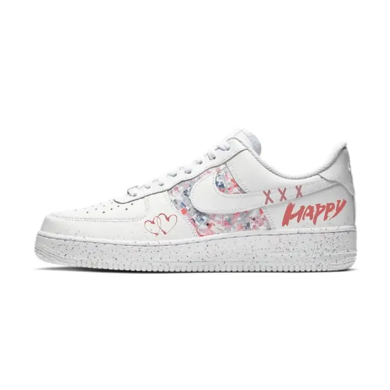 

[Custom happy Yonghen]Nike Air Force 1 Skateboard Shoes Men Low-Top White Pink